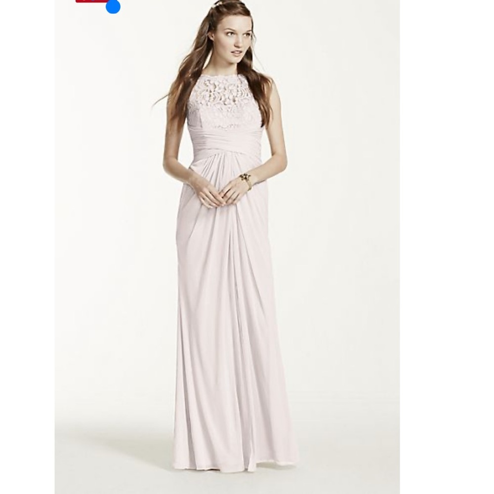 David's Bridal Pale Pink Floral Appliqué Maxi Dress